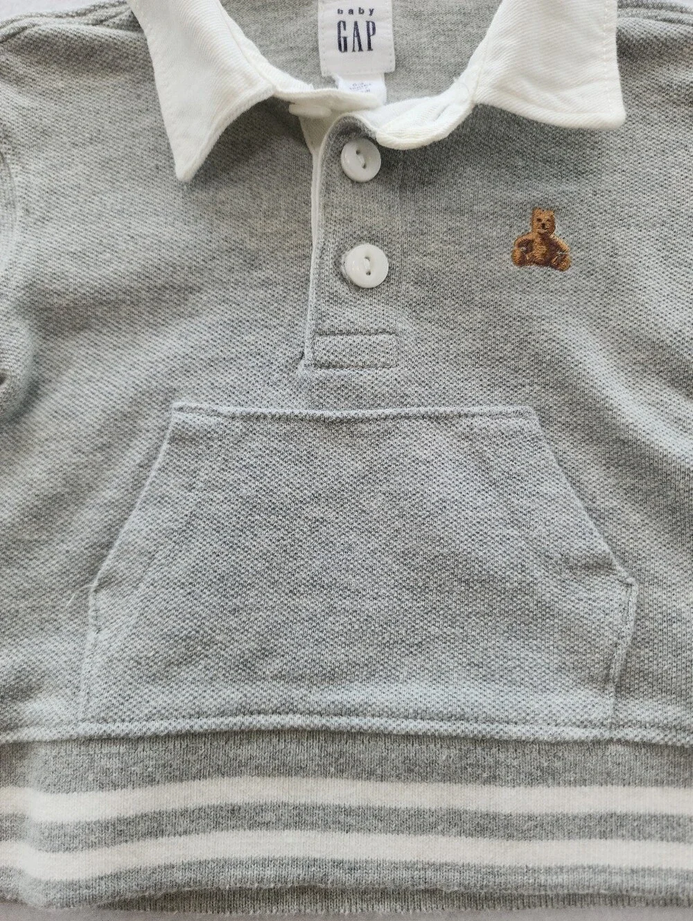 Baby GAP 2 Piece Outfit Set 0-3 Months Gray Polo Sweatshirt Jogger Pants Bear Lo